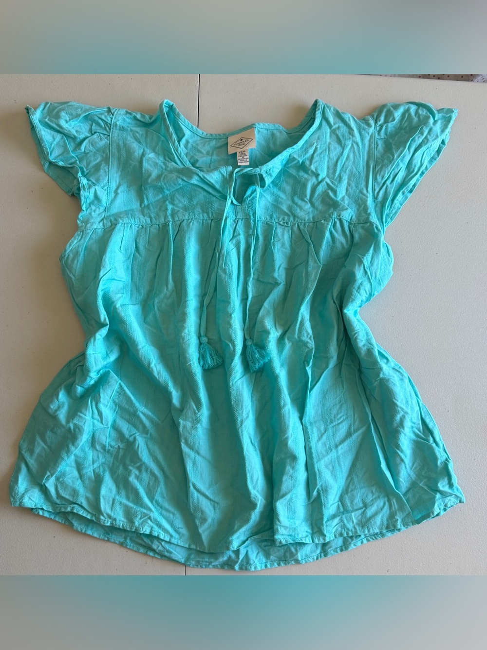 St. John's Bay Cotton Aqua Turquoise Boho Peasant Top - Size Petite XXL (PXXL)
